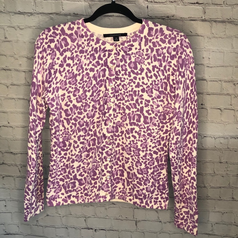Chadwicks purple animal print knit sweater
